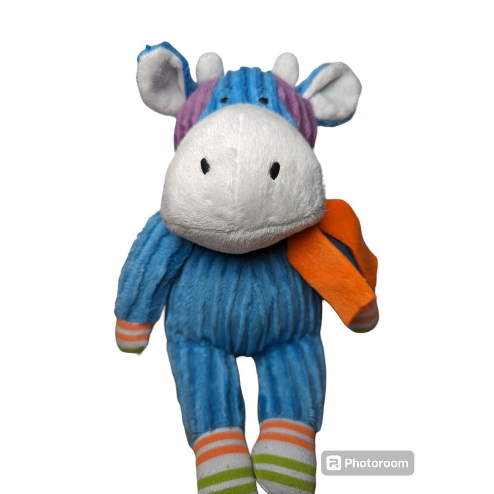 Monkeez &‎ Friends Hazel Blue corduroy Cow orange scarft stuffed animal toy 10"